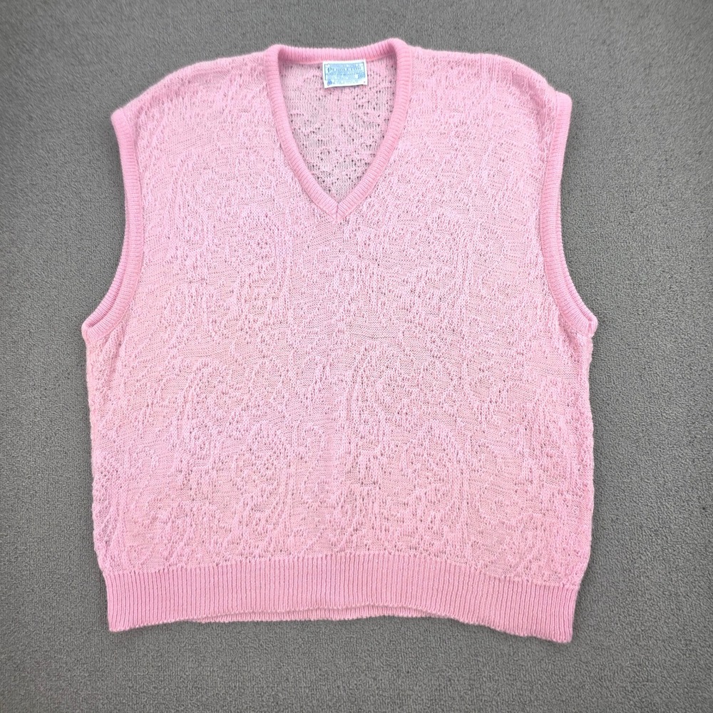 Pendleton Vintage Wool Sweater Vest Women‎ Pink Pointelle V-Neck USA Made 4X